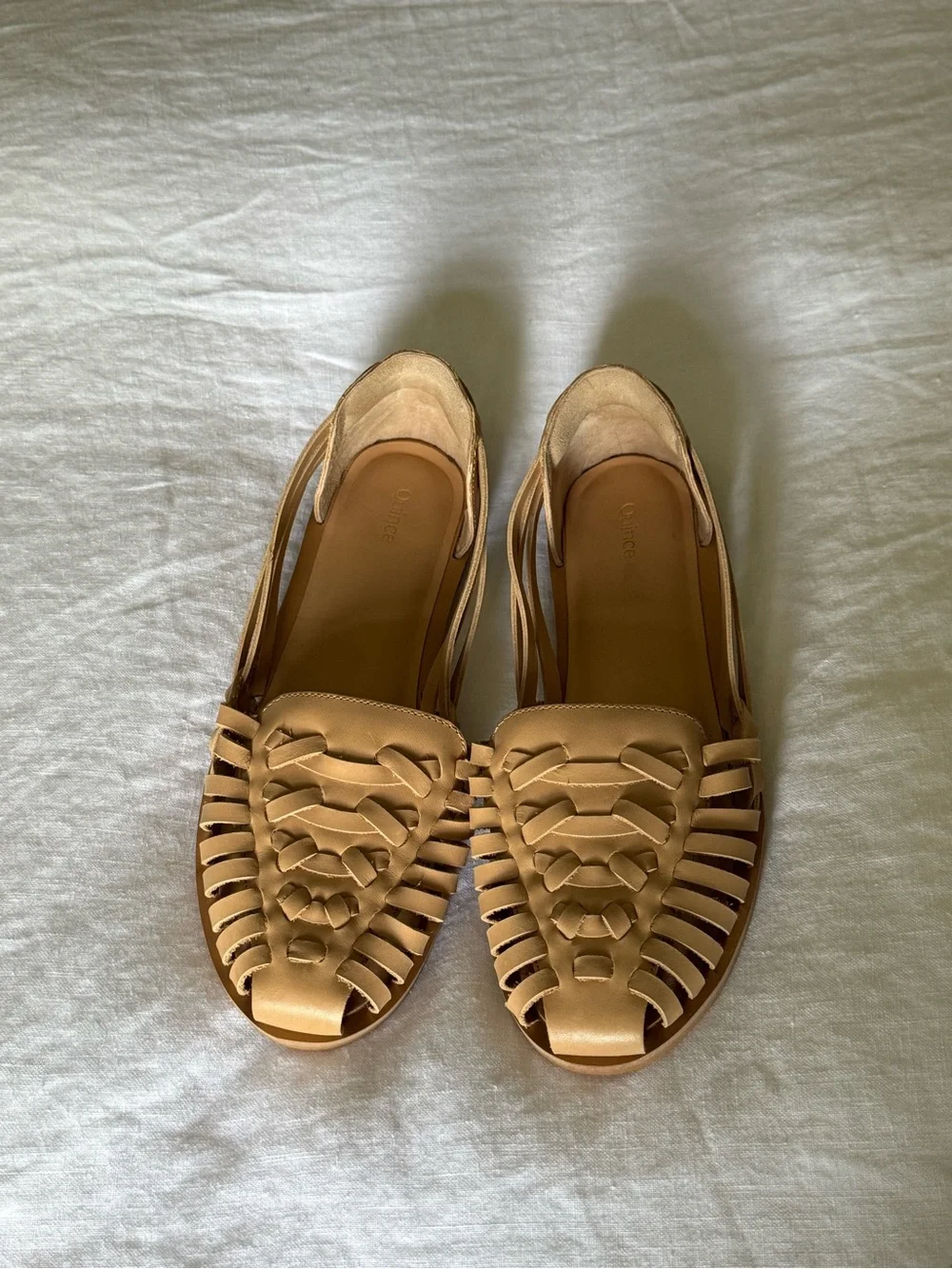 Quince 100% Leather Huarache Flat in Cashew